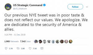 Military agency apologizes for tweet likening bombs to Times Square ball drop