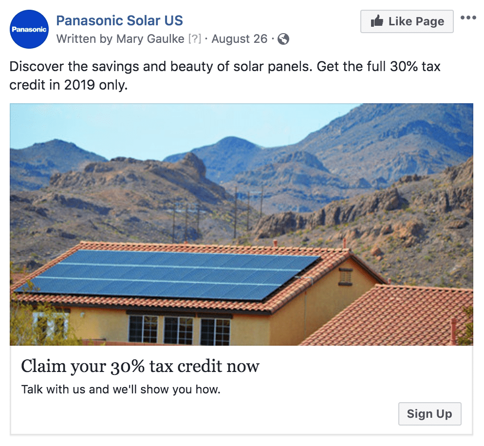 Facebook Solar System Lead Generation Campaign - Logo - https://s41078.pcdn.co/wp-content/uploads/2020/06/Panasonic-Solar-US_Facebook.png