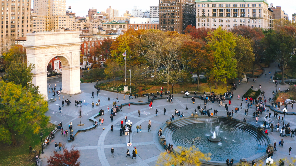 Washington square park aerial view New York City