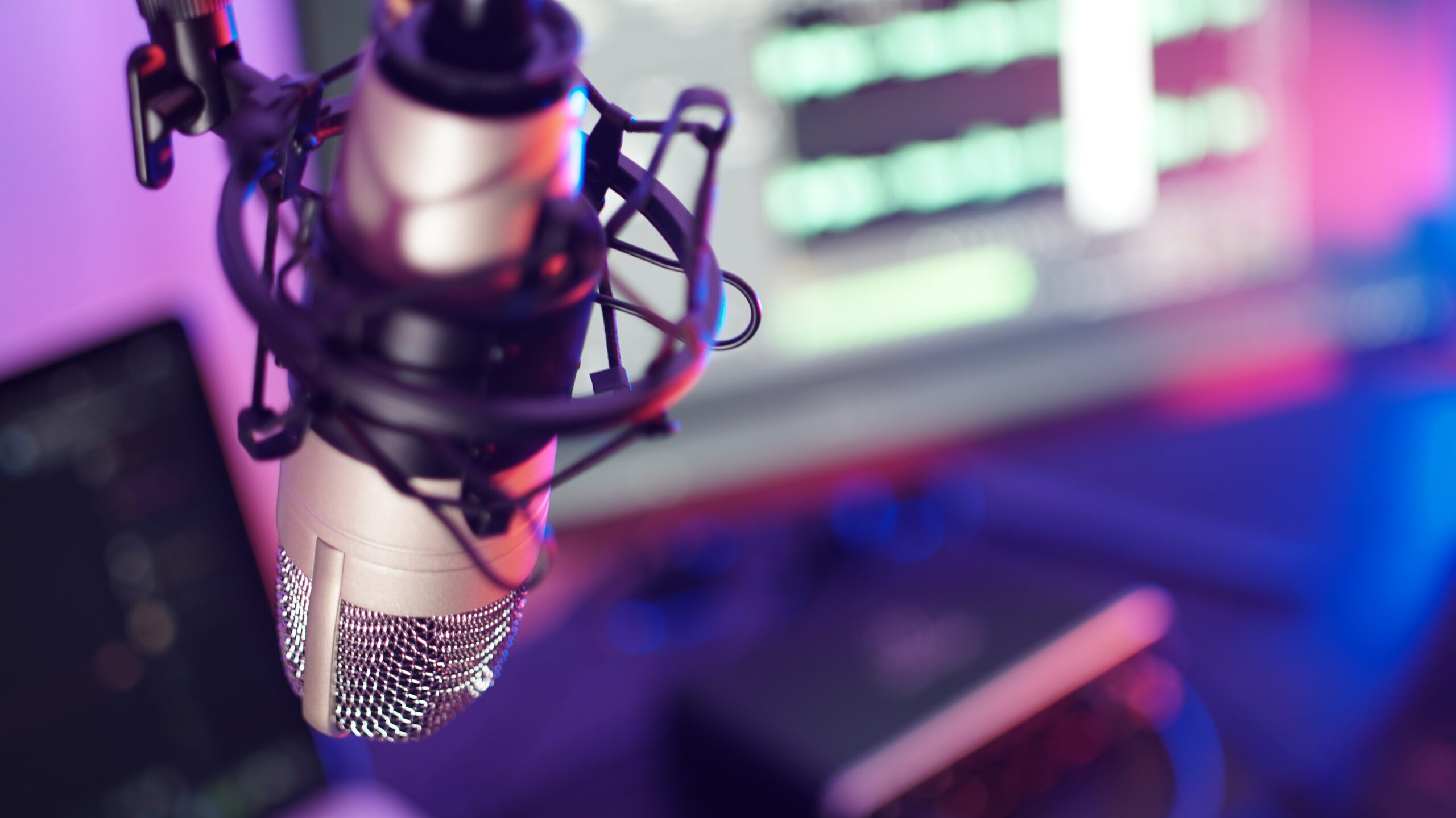 Podcast recording microphone in a studio